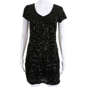 IVANA BLACK SEQUIN DOUBLE V NECK COCKTAIL DRESS 4